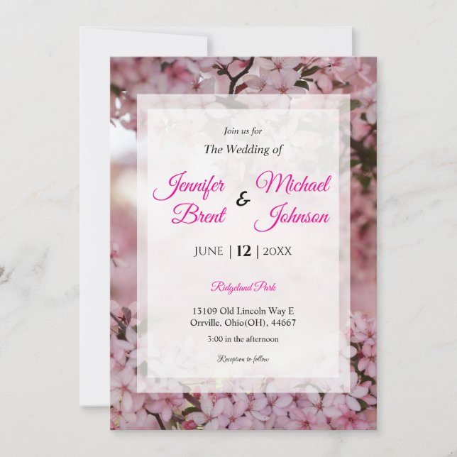 Pink floral wedding invitation (Front)