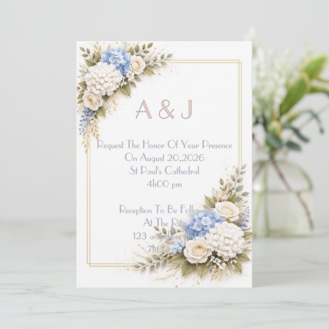 Pink floral wedding invitation (Standing Front)