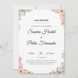 Pink Floral Wedding Invitation Elegant Minimalist
