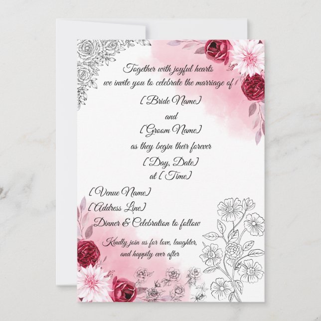 Pink Floral Wedding Invitation | Elegant White  (Front)