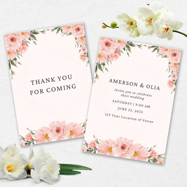 Pink Floral Wedding Invitationn Invitation (Creator Uploaded)