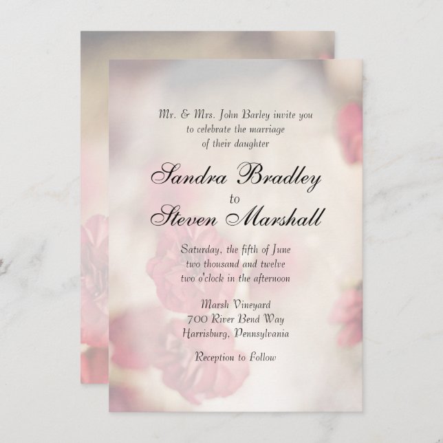 Pink Floral Wedding Invitations (Front/Back)