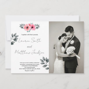 Pink Floral Wedding Invitations with photo