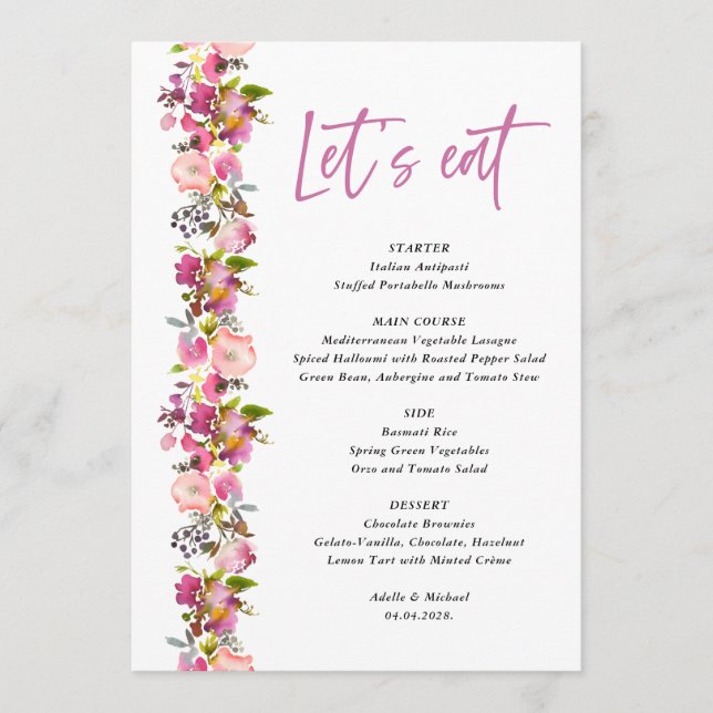 Pink Floral wedding Menu (Front)