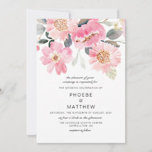 Pink Floral Wedding Modern Invitation