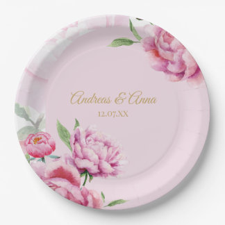 Pink Floral Wedding  Paper Plate