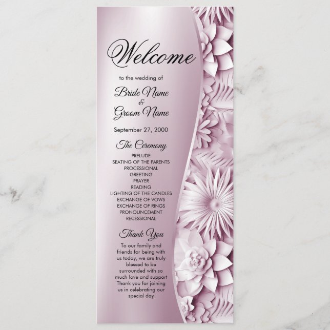 Pink Floral Wedding Program (Front)