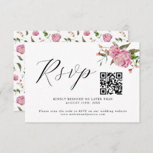 Pink Floral Wedding QR Code RSVP Card