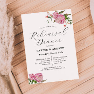 Pink Floral Wedding Rehearsal Dinner Invitation
