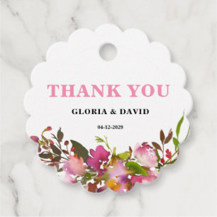 Pink Floral Wedding Round Scalloped Favour Tags