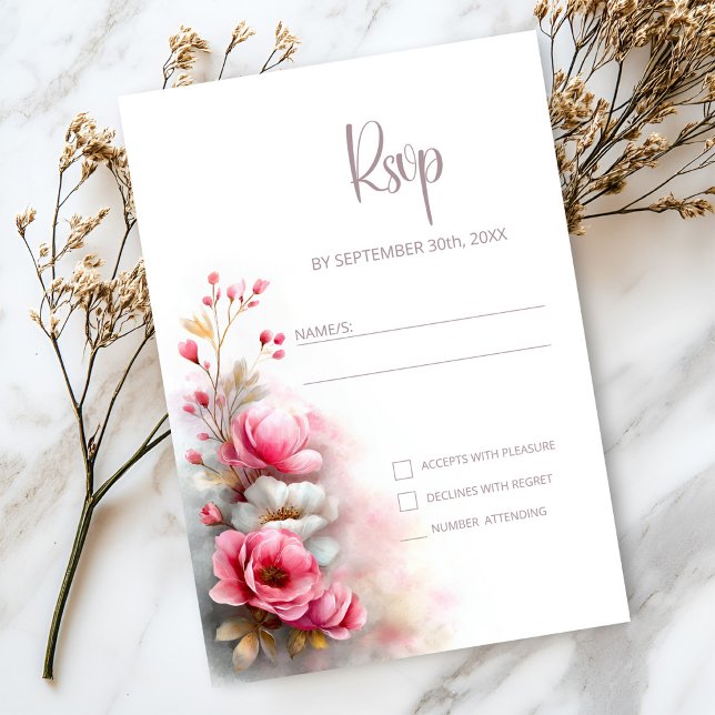 Pink Floral Wedding RSVP Card (Creator Uploaded)
