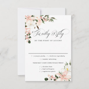 Pink Floral Wedding RSVP Card, Meal Options