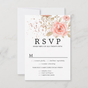 Pink Floral Wedding RSVP Card, Meal Options