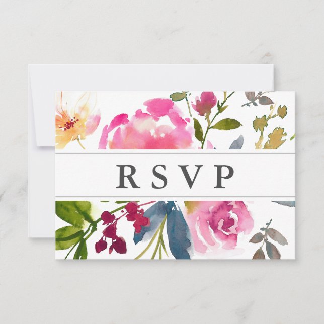Pink Floral Wedding RSVP Card with Meal Options (Front)