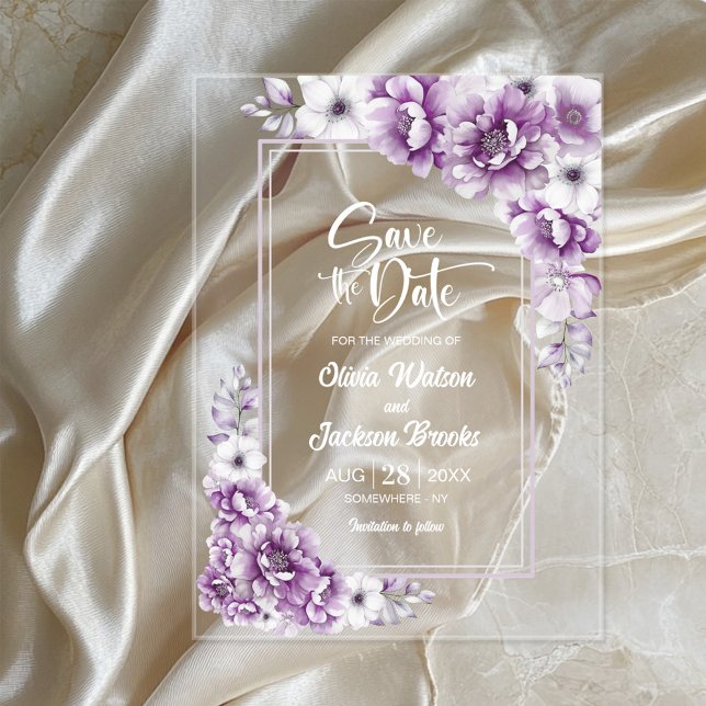 Pink Floral Wedding Save the Date Acrylic Invitations (Creator Uploaded)