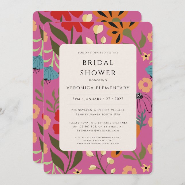 Pink floral wedding Save the Date Invitation (Front/Back)