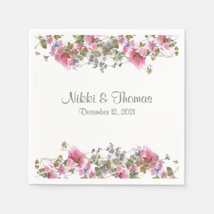 Pink Floral Wedding Script Name Elegant Pretty Napkin