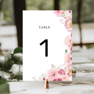 Pink Floral Wedding Table Number