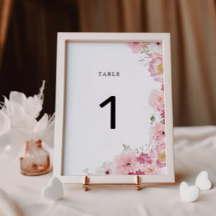 Pink Floral Wedding Table Number