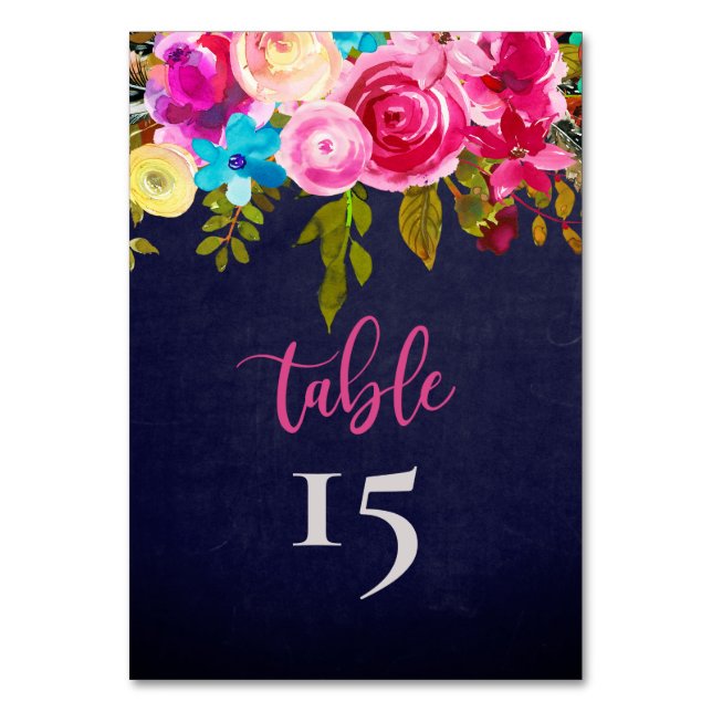 Pink Floral Wedding Table Numbers Double Sided (Front)