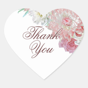 Pink Floral Wedding Thank You Heart Sticker
