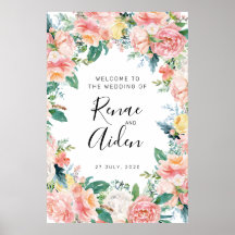 Pink Floral Wedding welcome sign, Floral welcome
