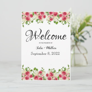 Pink Floral wedding Welcome sign Invitation