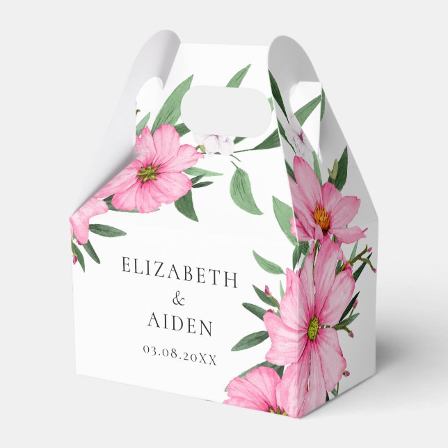 Pink Floral Wedding White Favour Box (Front Side)