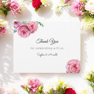 Pink Floral Wedding White Thank You Card
