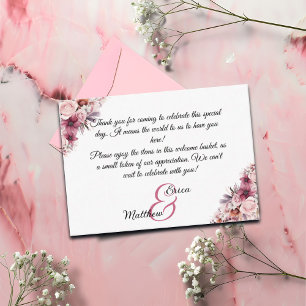Pink Floral Welcome Gift Bag Basket Place Card