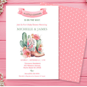 Pink Floral Western Cowgirl Baby Shower Invitation