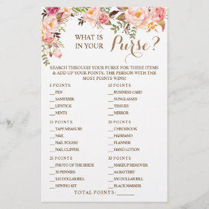 Pink Floral What is in your Purse Shower Game Card