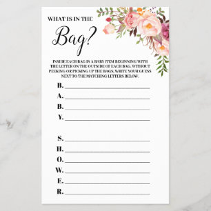 Pink Floral Whats in the Bag Baby Shower Game card