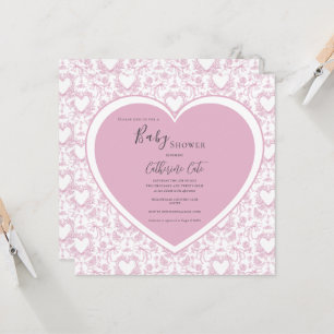 Pink Floral Whimsical Heart Baby Shower Invitation