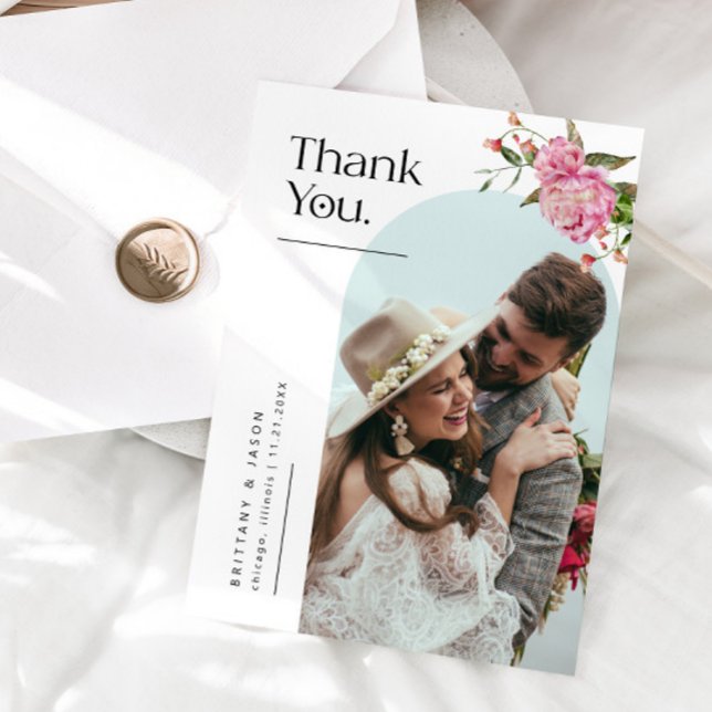 Pink Floral White Arch Wedding  Thank You Card (Creator Uploaded)