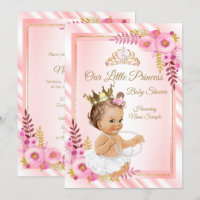 Pink Floral White Princess Baby Shower Brunette