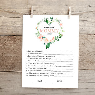 Pink Floral Who knows Mummy Best Baby Shower Game