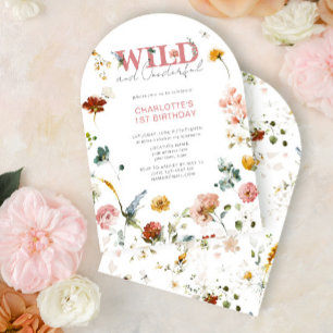 Pink Floral Wild & Onederful Girl 1st Birthday Invitation