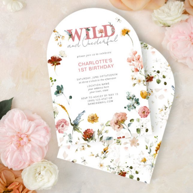 Pink Floral Wild & Onederful Girl 1st Birthday Invitation (Creator Uploaded)