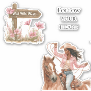 Pink Floral Wild West Girl on horse