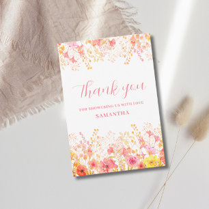 Pink Floral Wildflower Baby Shower  Thank You Card