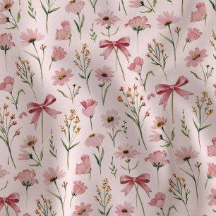 Pink Floral Wildflower Bows Fabric