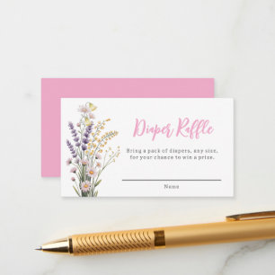 Pink Floral Wildflower Diaper Raffle Enclosure  Card