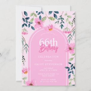 Pink Floral Wildflower Girly Elegant 66th Birthday Invitation