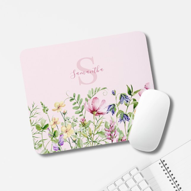 Pink Floral Wildflower Personalised  Mouse Pad (Creator Uploaded)