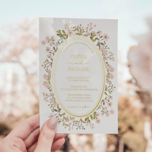 Pink Floral Wildflowers Botanical Wedding Gold
