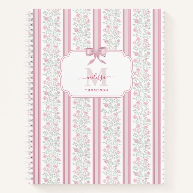 Pink Floral Wildflowers Coquette Bow Notebook (Front)