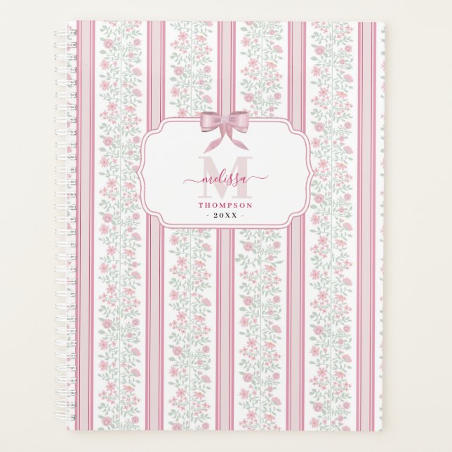 Pink Floral Wildflowers Coquette Bow Planner (Front)