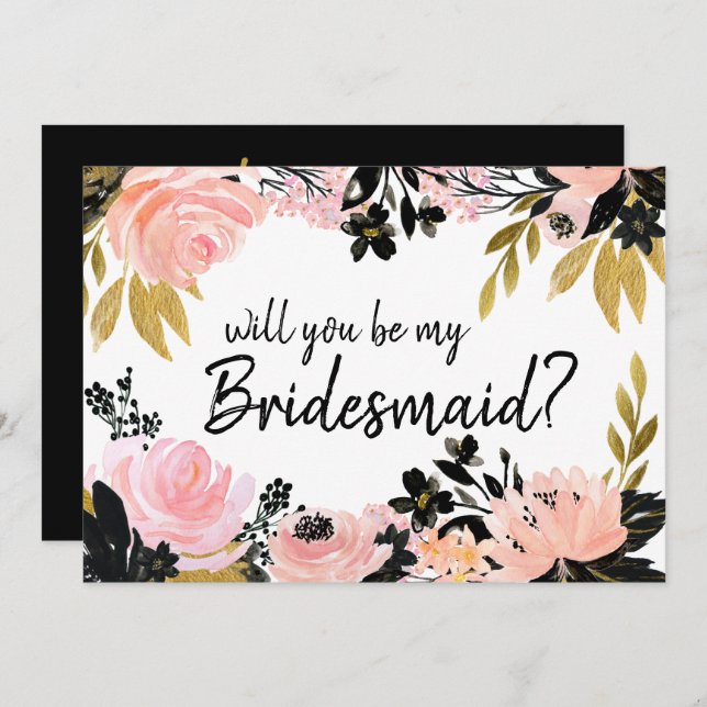 Pink Floral Will You be My Bridesmaid Card (Front/Back)