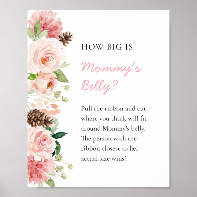 Pink Floral Winter How big is Mummy's Belly Sign (Front)